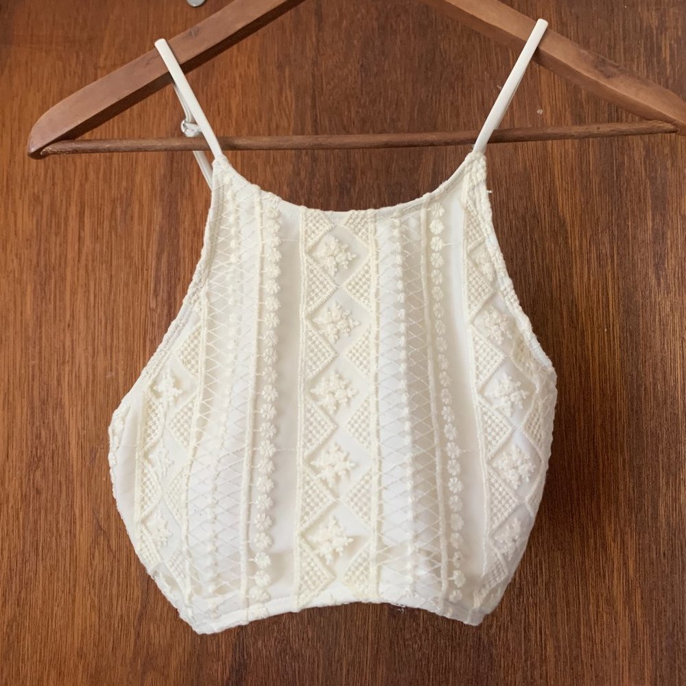 Xhilaration Cream Crochet Halter Swim Bikini Top